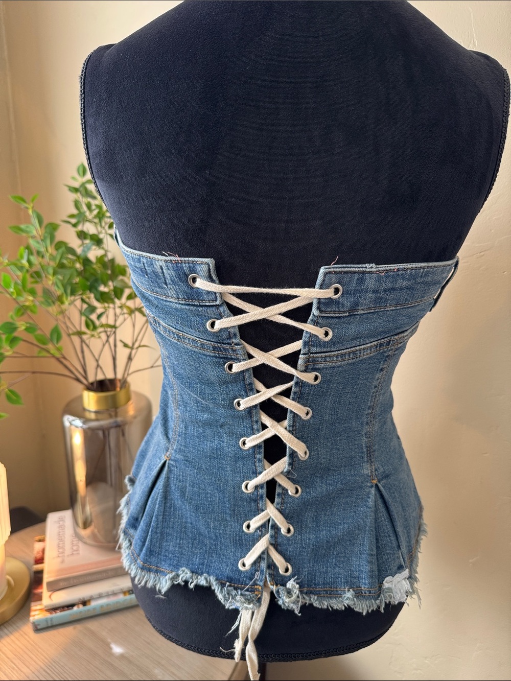 Denim corset top